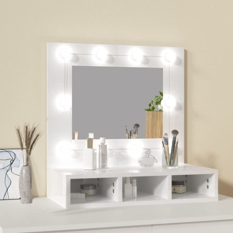 Szafka z lustrem i LED, biała z połyskiem, 60x31,5x62 cm