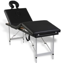 Składany stół do masażu z aluminiową ramą, 4 strefy, czarny