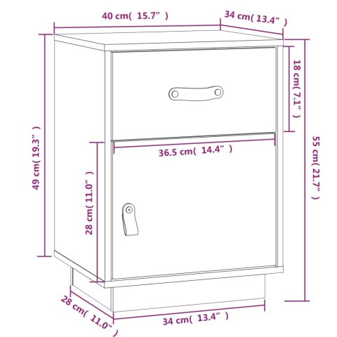 Szafka nocna, 40x34x55 cm, lite drewno sosnowe