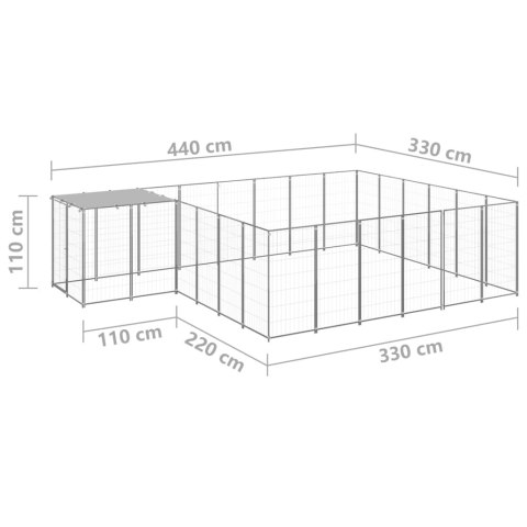 Kojec dla psa, srebrny, 12,1 m², stalowy