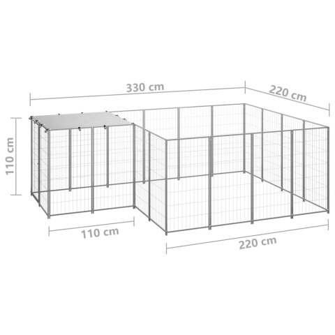 Kojec dla psa, srebrny, 6,05 m², stalowy