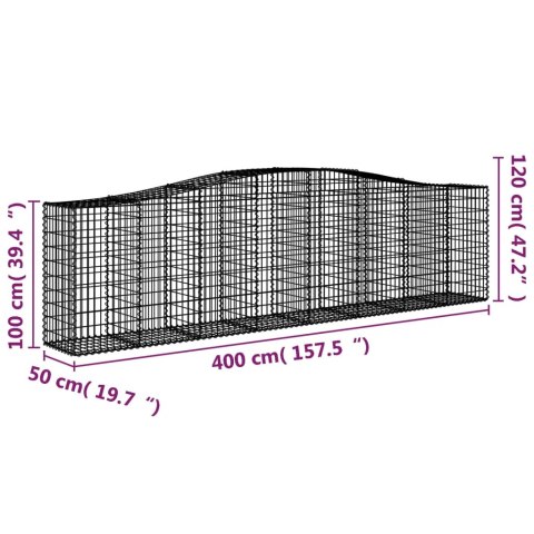 Kosze gabionowe, 3 szt, 400x50x100/120 cm, galwanizowane żelazo