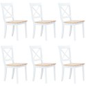 Krzesła stołowe, 6 szt., biało-naturalne, drewno kauczukowe