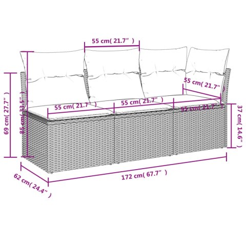 Sofa ogrodowa z poduszkami, 3-osobowa, beżowa, polirattan