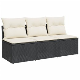 Sofa ogrodowa z poduszkami, 3-osobowa, czarna, polirattan