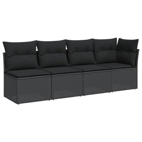 Sofa ogrodowa z poduszkami, 4-osobowa, czarna, polirattan