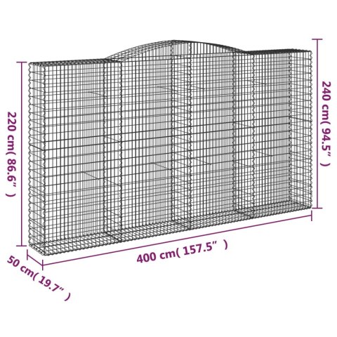 Kosze gabionowe, 9 szt, 400x50x220/240 cm, galwanizowane żelazo