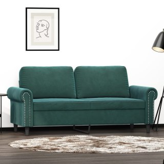 Sofa 2-osobowa, ciemnozielona, 140 cm, tapicerowana aksamitem