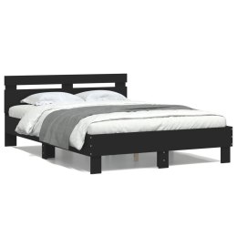 Rama łóżka z wezgłowiem i LED, czarna, 135x190 cm