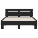 Rama łóżka z wezgłowiem i LED, czarna, 135x190 cm