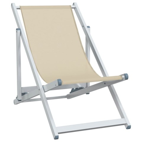 Składane krzesła plażowe, 2 szt, kremowe, aluminium i textilene