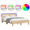 Rama łóżka z wezgłowiem i LED, dąb sonoma, 135x190 cm
