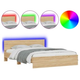 Rama łóżka z wezgłowiem i LED, dąb sonoma, 160x200 cm