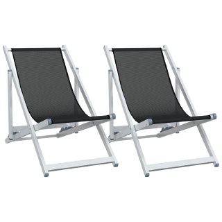 Składane krzesła plażowe, 2 szt., czarne, aluminium i textilene