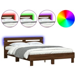 Rama łóżka z wezgłowiem i LED, brązowy dąb, 140x190 cm