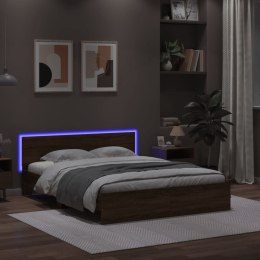 Rama łóżka z wezgłowiem i LED, brązowy dąb, 160x200 cm