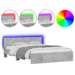 Rama łóżka z wezgłowiem i LED, szarość betonu, 160x200 cm