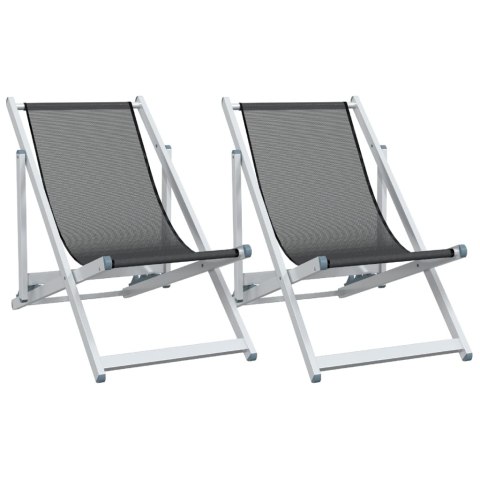 Składane krzesła plażowe, 2 szt., szare, aluminium i textilene