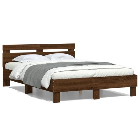 Rama łóżka z wezgłowiem i LED, brązowy dąb, 135x190 cm