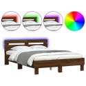 Rama łóżka z wezgłowiem i LED, brązowy dąb, 135x190 cm