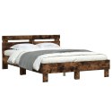 Rama łóżka z wezgłowiem i LED, przydymiony dąb, 135x190 cm