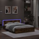 Rama łóżka z wezgłowiem i LED, przydymiony dąb, 160x200 cm