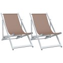 Składane krzesła plażowe, 2 szt., brąz, aluminium i textilene