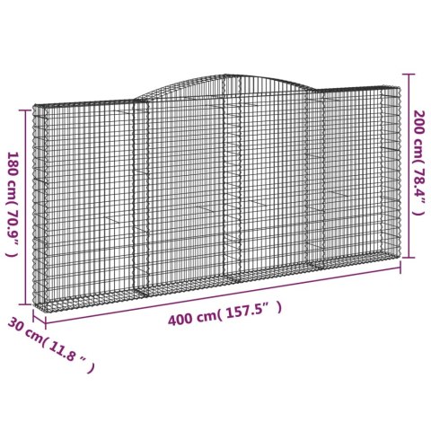 Kosze gabionowe, 7 szt, 400x30x180/200 cm, galwanizowane żelazo