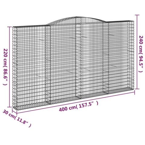 Kosze gabionowe, 7 szt, 400x30x220/240 cm, galwanizowane żelazo