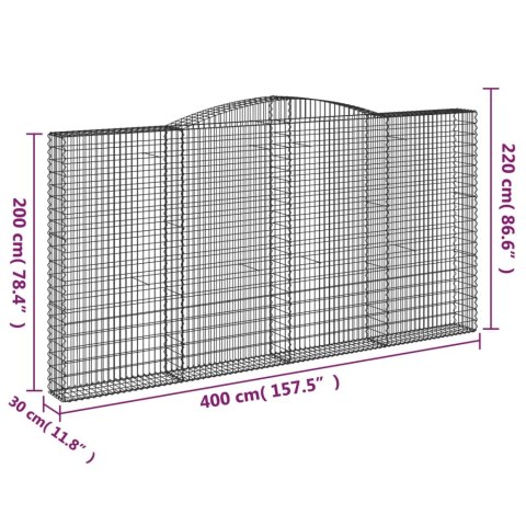 Kosze gabionowe, 8 szt, 400x30x200/220 cm, galwanizowane żelazo