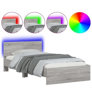 Rama łóżka z wezgłowiem i LED, szary dąb sonoma, 100x200 cm