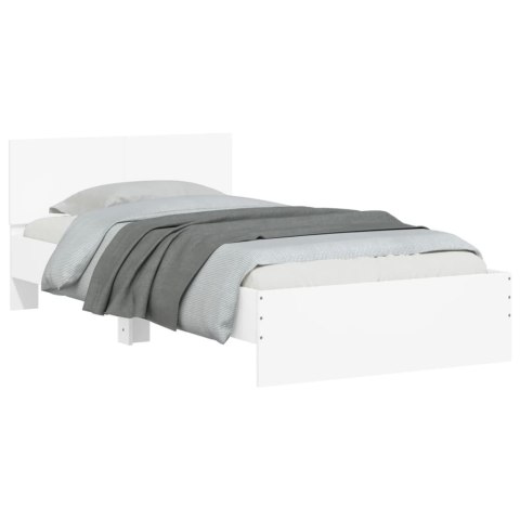 Rama łóżka z wezgłowiem i LED, biała, 100x200 cm
