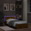 Rama łóżka z wezgłowiem i LED, przydymiony dąb, 100x200 cm