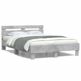 Rama łóżka z wezgłowiem i LED, szarość betonu, 135x190 cm