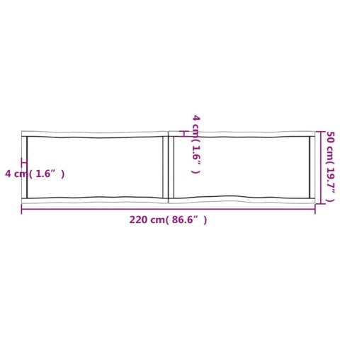 Blat, ciemnobrązowy 220x50x(2-6)cm drewno z naturalną krawędzią