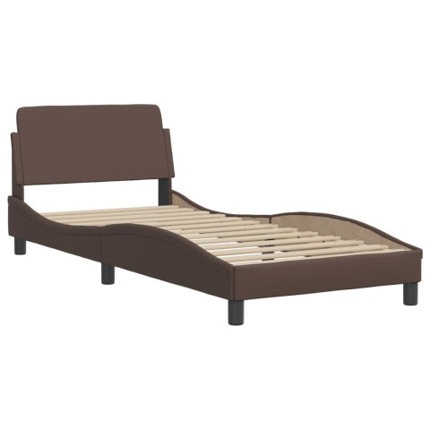 Rama łóżka z zagłówkiem, brązowa, 90x200cm, sztuczna skóra