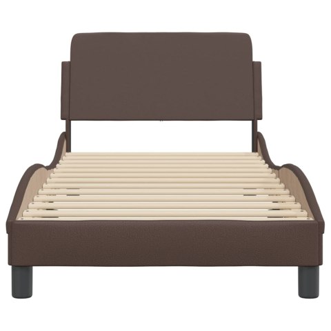 Rama łóżka z zagłówkiem, brązowa, 90x200cm, sztuczna skóra