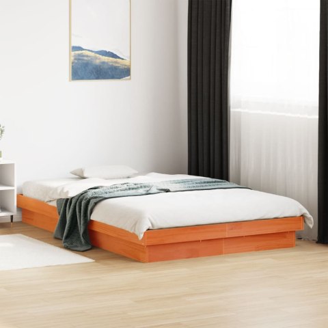 Rama łóżka z LED, woskowy brąz, 120x200 cm, lite drewno sosnowe