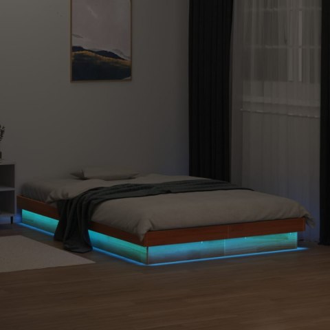 Rama łóżka z LED, woskowy brąz, 120x200 cm, lite drewno sosnowe
