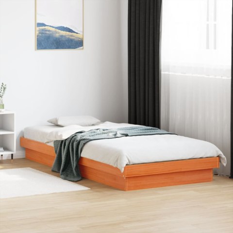 Rama łóżka z LED, woskowy brąz, 90x200 cm, lite drewno sosnowe