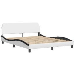 Rama łóżka z zagłówkiem, biało-czarna, 160x200 cm, ekoskóra