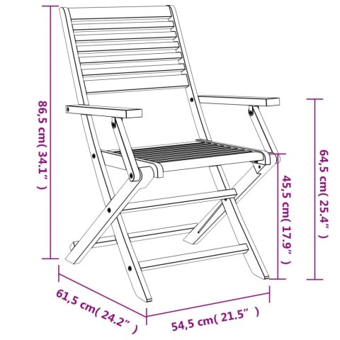 Składane krzesła ogrodowe, 2 szt., 54,5x61,5x86,5 cm, akacja