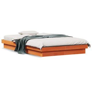 Rama łóżka z LED, woskowy brąz, 135x190 cm, lite drewno sosnowe