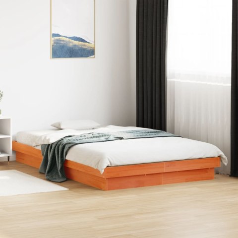 Rama łóżka z LED, woskowy brąz, 135x190 cm, lite drewno sosnowe