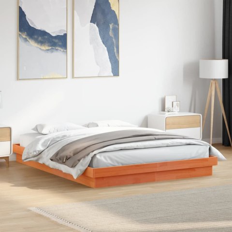 Rama łóżka z LED, woskowy brąz, 150x200 cm, lite drewno sosnowe