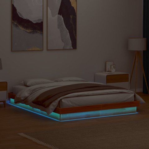 Rama łóżka z LED, woskowy brąz, 150x200 cm, lite drewno sosnowe