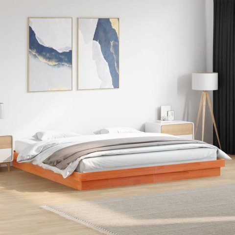 Rama łóżka z LED, woskowy brąz, 180x200 cm, lite drewno sosnowe