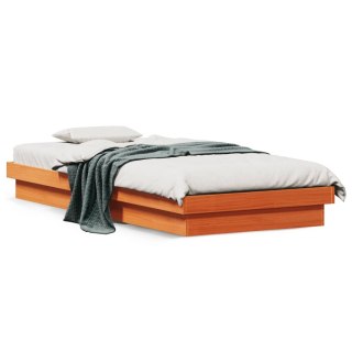 Rama łóżka z LED, woskowy brąz, 90x190 cm, lite drewno sosnowe