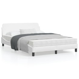 Rama łóżka z zagłówkiem, biała, 140x190cm, obita sztuczną skórą