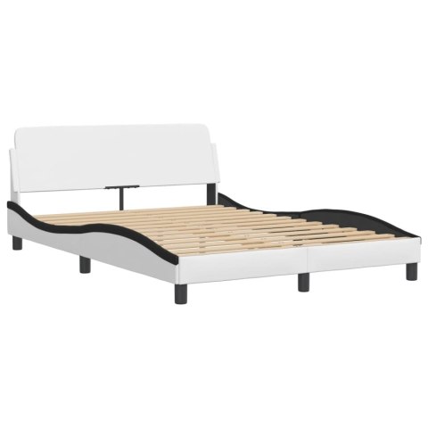 Rama łóżka z zagłówkiem, biało-czarna, 120x200 cm, ekoskóra